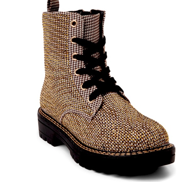 Kurt Geiger Mini Burlington Boot metallic gold combat boots - Picture 1 of 8